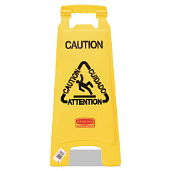 Rubbermaid Commercial Multilingual "Caution" Floor Sign,  11 x 12 x 25, Bright Yellow (611200YW)