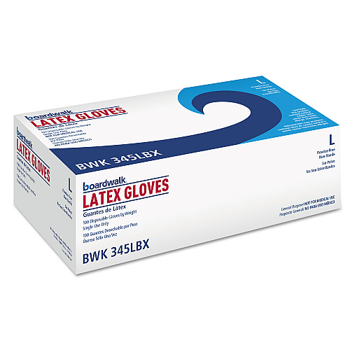 Boardwalk General-Purpose Latex Gloves, Powder-Free, 4.4 mil, Large, Natural, 100/Box (BWK345LBX)