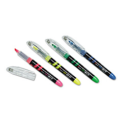 AbilityOne 7520014613779 SKILCRAFT go-brite Liquid Highlighters, Assorted Ink Colors, Chisel Tip, Assorted Barrel Colors, 4/Set