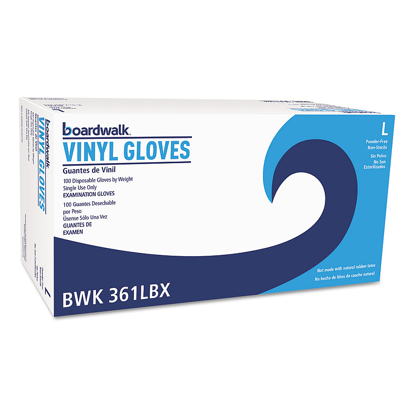 Boardwalk Exam Vinyl Gloves, Clear, Large, 3 3/5 mil, 100/Box, 10 Boxes/Carton (BWK361LCT)