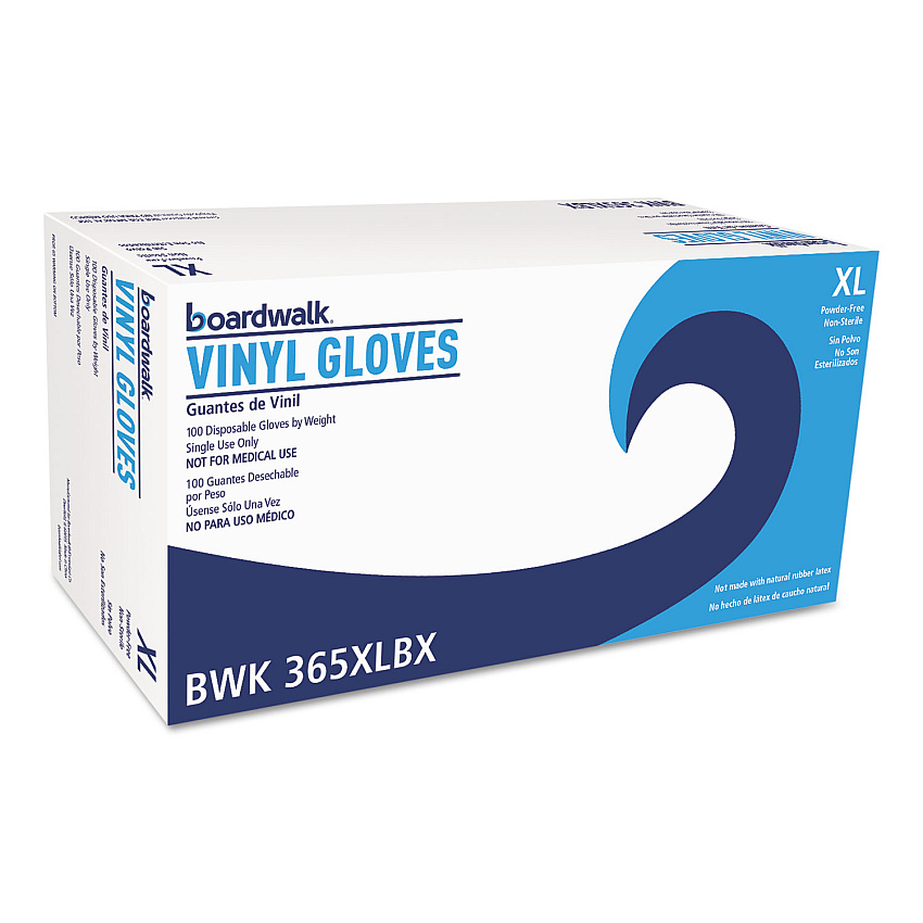 Boardwalk General Purpose Vinyl Gloves, Powder/Latex-Free, 2 3/5 mil, X-Large, Clear,100/BX (BWK365XLBX)