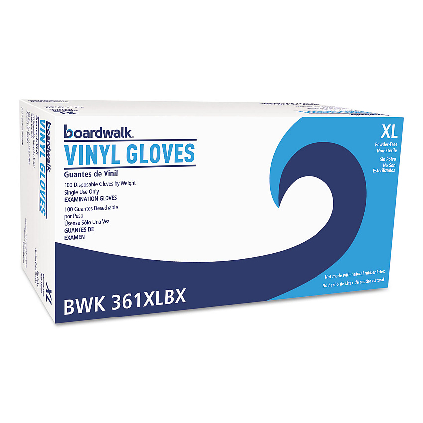 Boardwalk Exam Vinyl Gloves, Clear, X-Large, 3 3/5 mil, 100/Box, 10 Boxes/Carton (BWK361XLCT)
