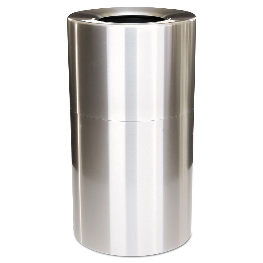 Rubbermaid Commercial 2-Piece Open Top Indoor Receptacle, Round, with Liner, 35 gal, Satin Aluminum (AOT35SANL)