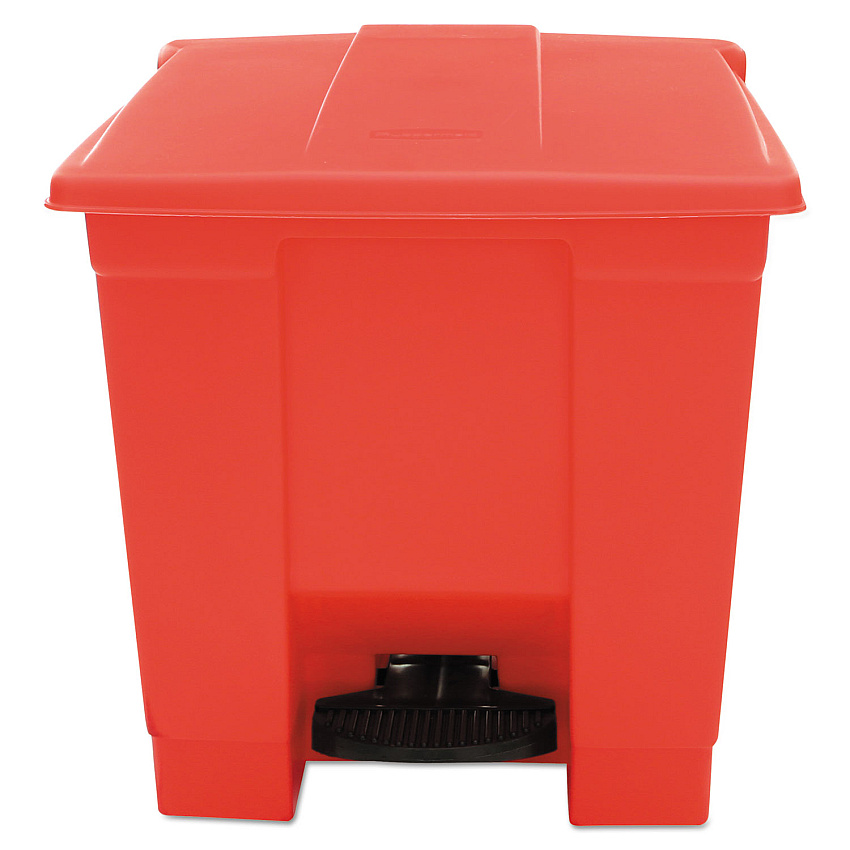 Rubbermaid Commercial Indoor Utility Step-On Waste Container, Square, Plastic, 8 gal, Red (6143RED)