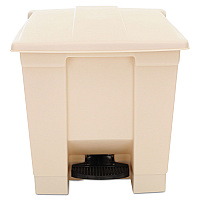 Rubbermaid Commercial Indoor Utility Step-On Waste Container, Square, Plastic, 8 gal, Beige (6143BEI)