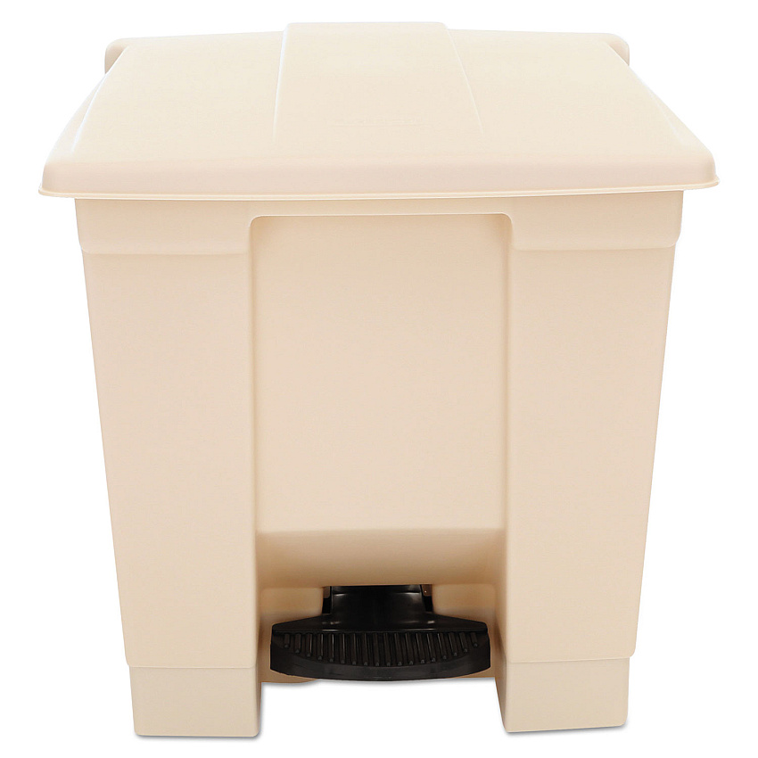 Rubbermaid Commercial Indoor Utility Step-On Waste Container, Square, Plastic, 8 gal, Beige (6143BEI)