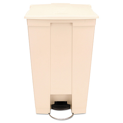 Rubbermaid Commercial Step-On Receptacle with Wheels, Rectangular, Polyethylene, 23 gal, Beige (614600BG)