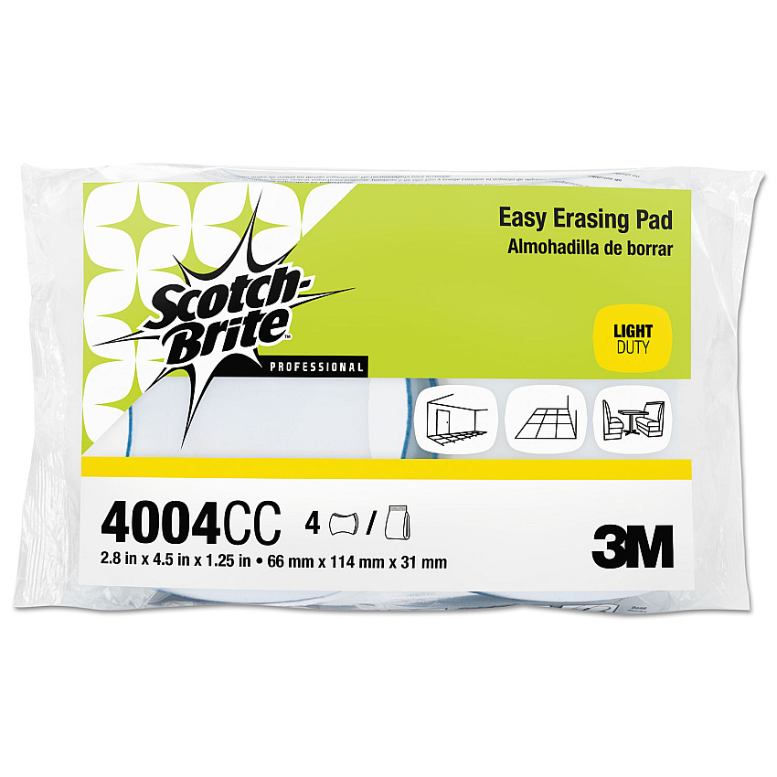 Scotch-Brite PROFESSIONAL Easy Erasing Pad 4004, 2.8 x 4.5 x 1.2, Blue/White, 12/Carton (55658)