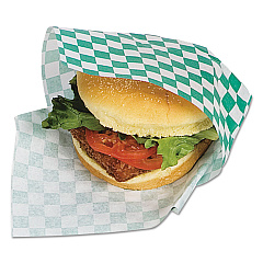 Bagcraft Grease-Resistant Paper Wraps and Liners, 12 x 12, Green Check, 1,000/Box, 5 Boxes/Carton (057950)