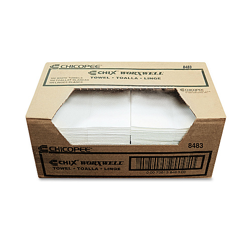 Chicopee Durawipe Shop Towels, 13 x 15, Flat, White, 300/Carton (8483)
