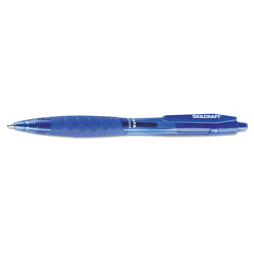 AbilityOne 7520016451147 SKILCRAFT VISTA Ballpoint Pen, Retractable, Bold 1.4 mm, Blue Ink, Translucent Blue Barrel, Dozen