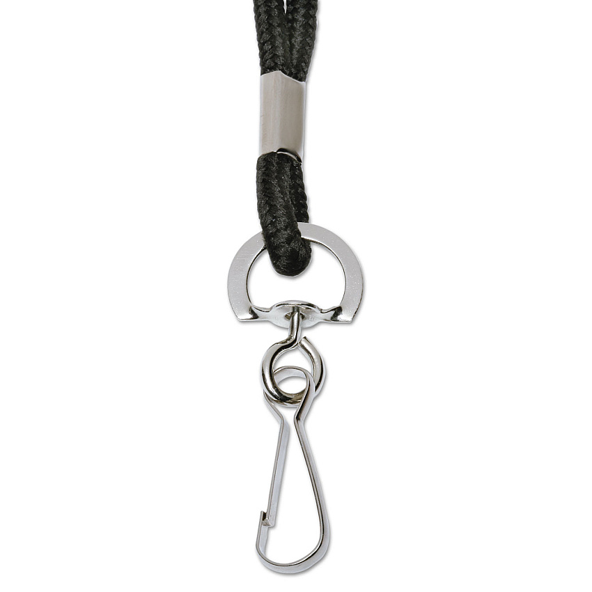 AbilityOne 8455016452730 SKILCRAFT Polyester Cord Lanyard, Metal J-Hook Fastener, 36" Long, Black, Dozen