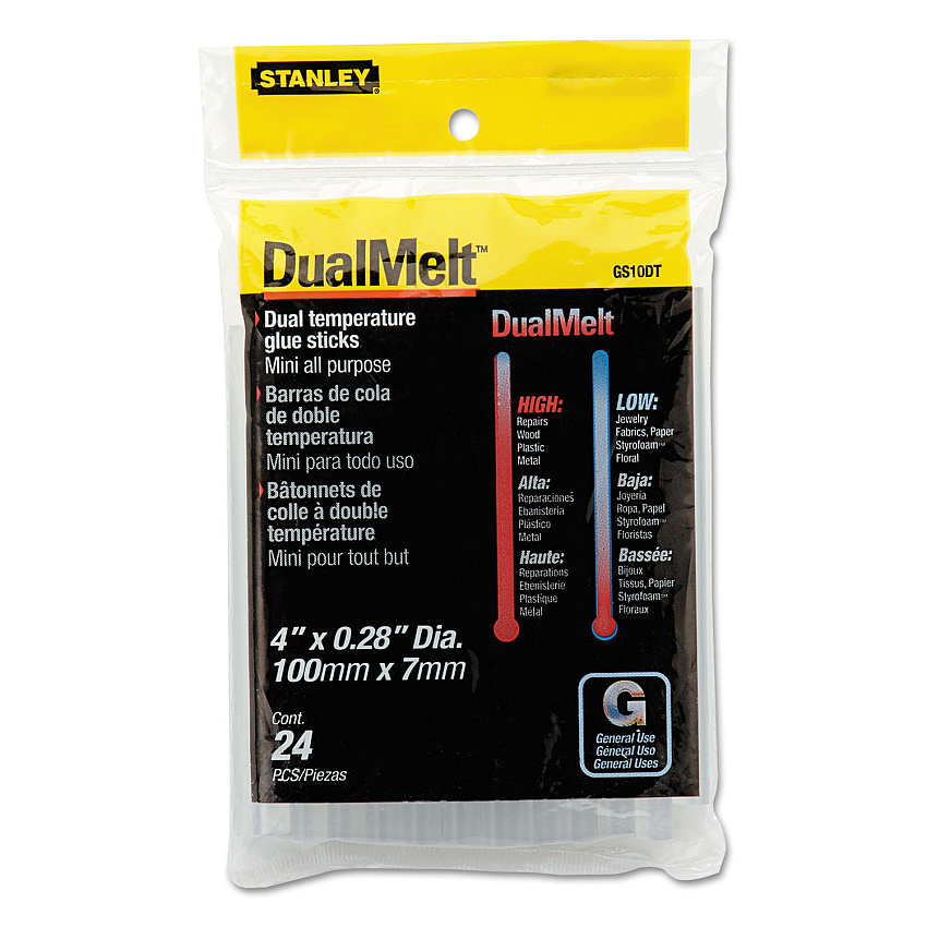 Stanley Bostitch Dual Temperature Mini Glue Sticks, 0.28" x 4", Dries Clear, 24/Pack (GS10DT)