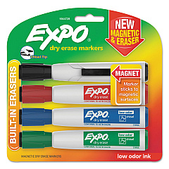 EXPO Magnetic Dry Erase Marker, Broad Chisel Tip, Assorted Colors, 4/Pack (1944728)