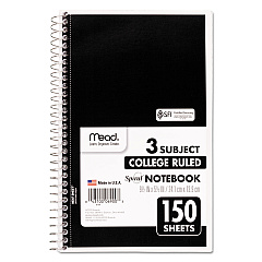 Mead Spiral Notebook, 3 Subject, Medium/College Rule, Randomly Assorted Covers, 9.5 x 5.5, 150 Sheets (06900)