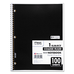 Mead Spiral Notebook, 3-Hole Punched, 1 Subject, Medium/College Rule, Randomly Assorted Covers, 11 x 8, 100 Sheets (06622)