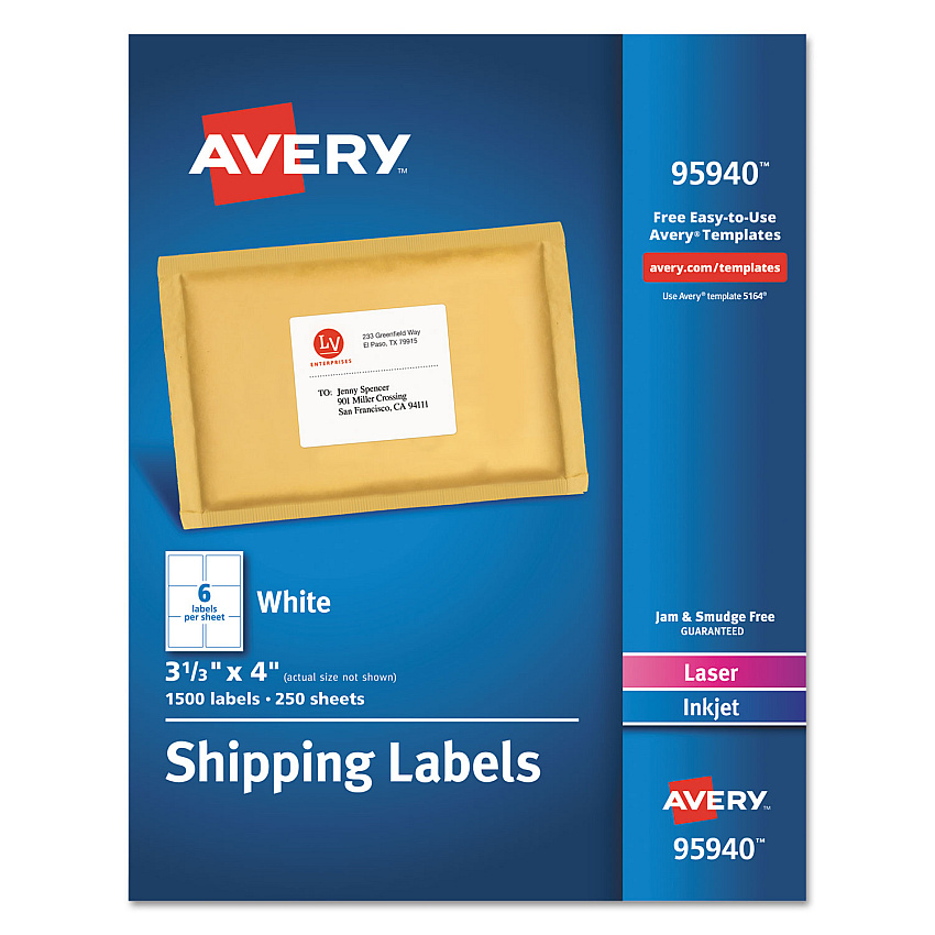 Avery 95940 White Shipping Labels
