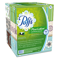 Puffs Plus Lotion Facial Tissue, 2-Ply, White, 124 Sheets/Box, 6 Boxes/Pack, 4 Packs/Carton (39383)