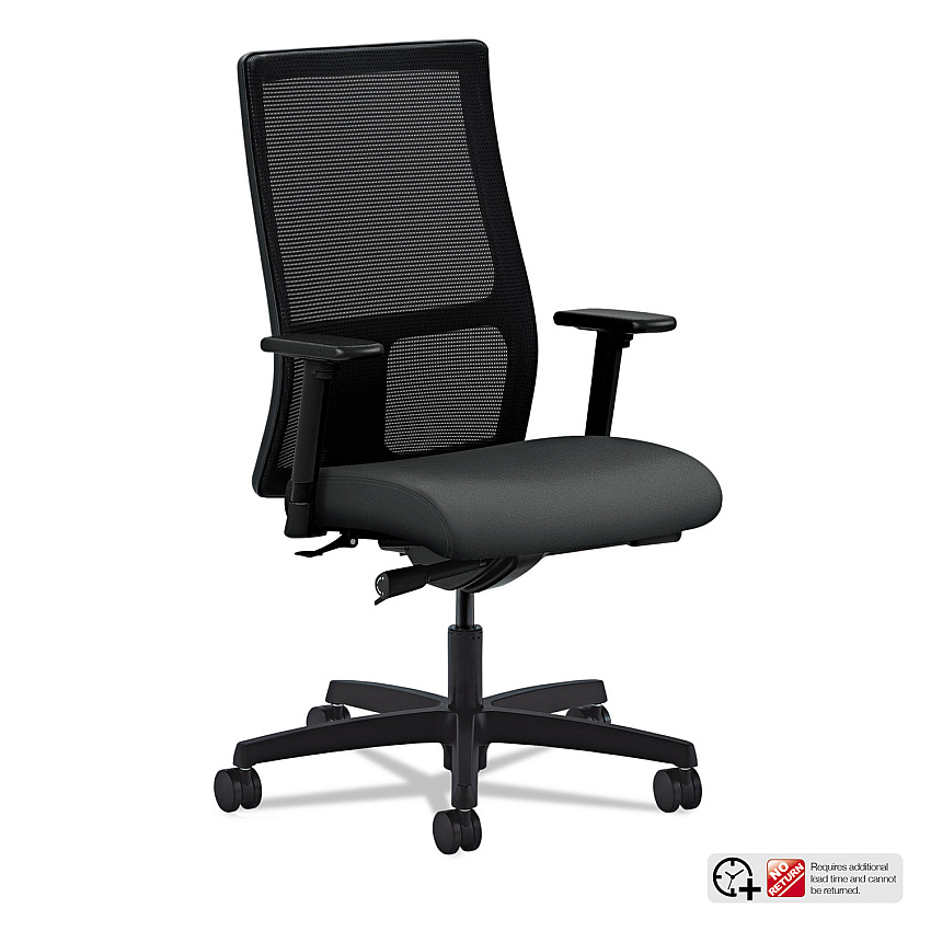 HON Ignition Series Mesh Mid-Back Work Chair, Supports Up to 300 lb, 17.5" to 22" Seat Height, Iron Ore Seat, Black Back/Base (IW103CU19)