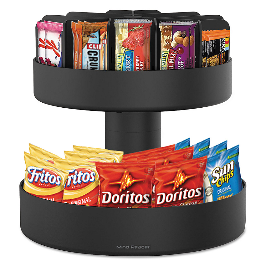 Mind Reader Supreme Lazy Suzan Condiment/Snack Organizer, 2 Compartments, 22.05 x 2.05 x 16.14, Black (SNACKCARBLK)