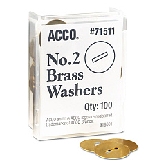 ACCO Washers for Two-Prong Fasteners, #2, 1.25" Diameter, Brass, 100/Box (71511)