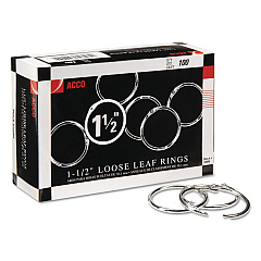 ACCO Metal Book Rings, 1 1/2" Diameter, 100 Rings/Box (72204)