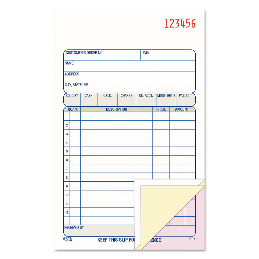 Adams Carbonless Sales Order Book, Three-Part Carbonless, 4.19 x 7.19, 50 Forms (TC4705)