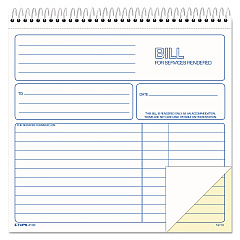 TOPS Spiralbound Service Invoices, Two-Part Carbonless, 8.5 x 7.75, 1/Page, 50 Forms (4133)