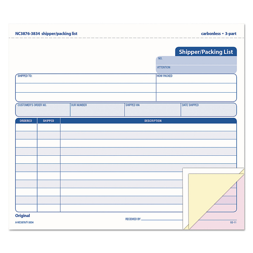 TOPS Snap-Off Shipper/Packing List, Three-Part Carbonless, 8.5 x 7, 1/Page, 50 Forms (3834)