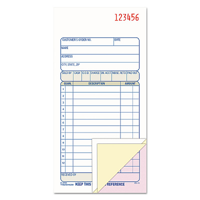 Adams Carbonless Sales Order Book, Three-Part Carbonless, 3.25 x 7.13, 50 Forms (TC3705)