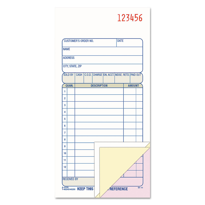 Adams Carbonless Sales Order Book, Three-Part Carbonless, 3.25 x 7.13, 50 Forms (TC3705)