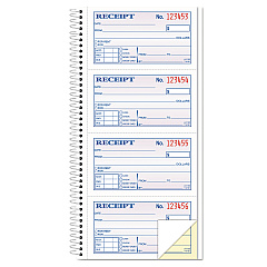 TOPS Money/Rent Receipt Spiral Book, Two-Part Carbonless, 2.75 x 4.75, 4/Page, 200 Forms (4161)