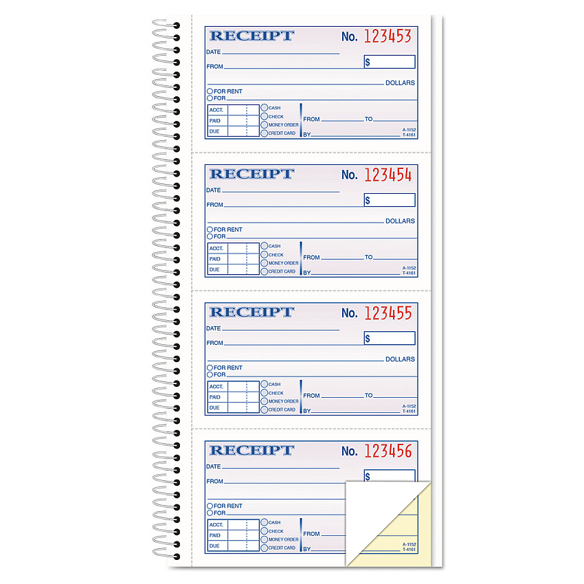 TOPS Money/Rent Receipt Spiral Book, Two-Part Carbonless, 2.75 x 4.75, 4/Page, 200 Forms (4161)