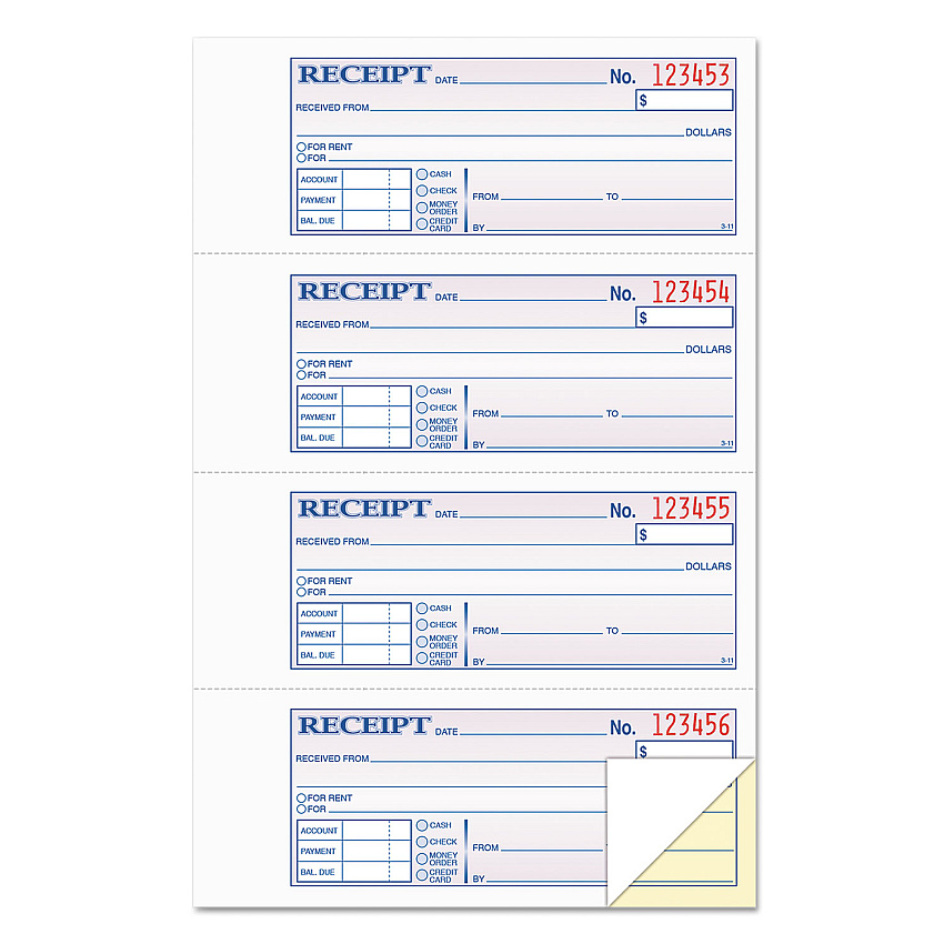 TOPS Money and Rent Receipt Books, Two-Part Carbonless, 2.75 x 7.13, 4/Page, 400 Forms (46816)