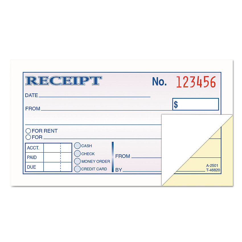 TOPS Money and Rent Receipt Books, Two-Part Carbonless, 2.75 x 4.78, 1/Page, 250 Forms (46820)