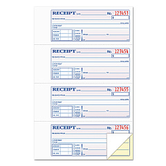 TOPS Money and Rent Receipt Books, Two-Part Carbonless, 2.75 x 7.13, 4/Page, 200 Forms (46806)