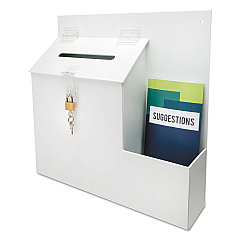 deflecto Suggestion Box Literature Holder with Locking Top, 13.75 x 3.63 x 13.94, Plastic, White (79803)
