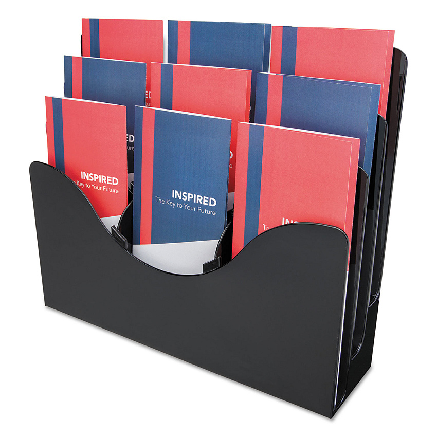 deflecto 3-Tier Document Organizer w/6 Removable Dividers, 13.38w x 3.5d x 11.5h, Black (47634)