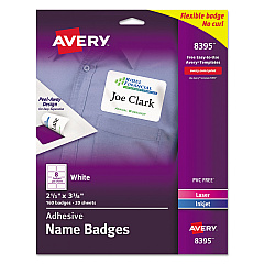 Avery Flexible Adhesive Name Badge Labels, 3.38 x 2.33, White, 160/Pack (8395)