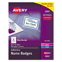 Avery Flexible Adhesive Name Badge Labels, 3.38 x 2.33, White/Blue Border, 400/Box (5895)