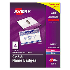 Avery Clip-Style Name Badge Holder with Laser/Inkjet Insert, Top Load, 4 x 3, White, 40/Box (5384)