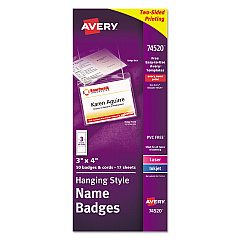 Avery Necklace-Style Badge Holder w/Laser/Inkjet Insert, Top Load, 4 x 3, WE, 50/Box (74520)