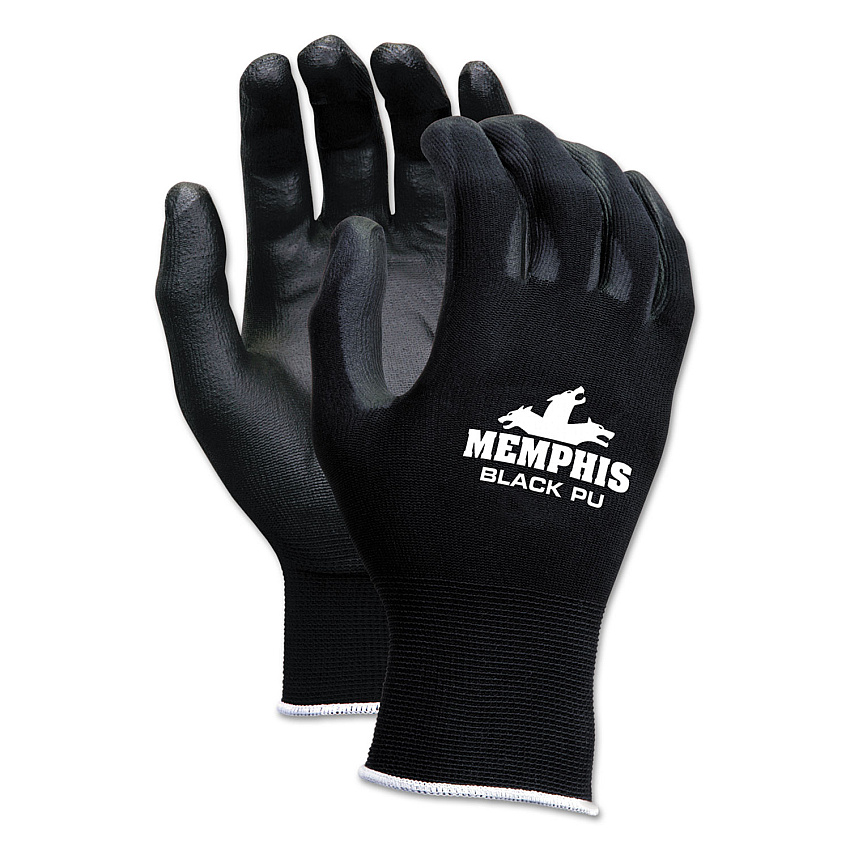 MCR Safety Economy PU Coated Work Gloves, Black, Small, 1 Dozen (9669S)