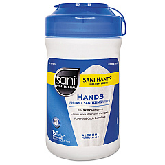 Sani Professional Hands Instant Sanitizing Wipes, 5 x 6, White, 150/Canister (P43572EA)