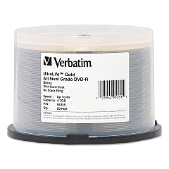 Verbatim UltraLife Gold Archival Grade DVD-R, 4.7 GB, 16x, Spindle, Gold, 50/Pack (95355)