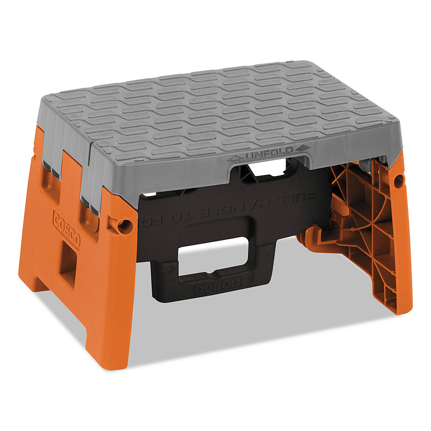 Cosco Folding Step Stool, 1-Step, 300 lb Capacity, 8.5" Working Height, Orange/Gray (11903BGO1E)