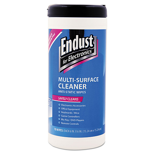 Endust Antistatic Premoistened Wipes for Electronics, Cloth, 6 x 6, 70/Tub (259000)