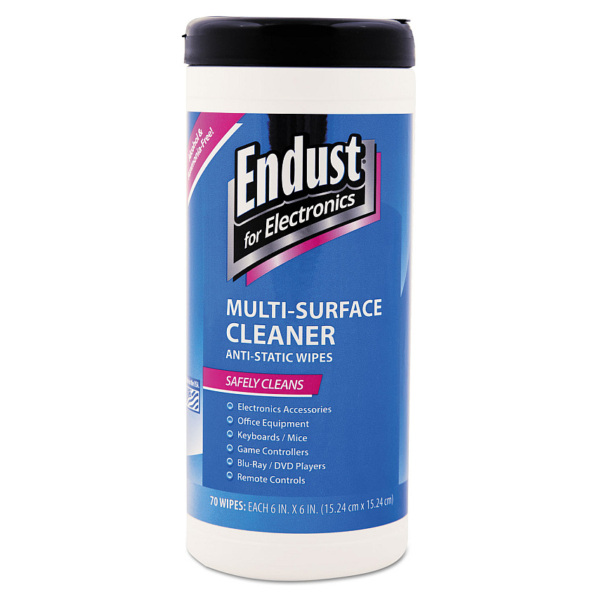 Endust Antistatic Premoistened Wipes for Electronics, Cloth, 6 x 6, 70/Tub (259000)
