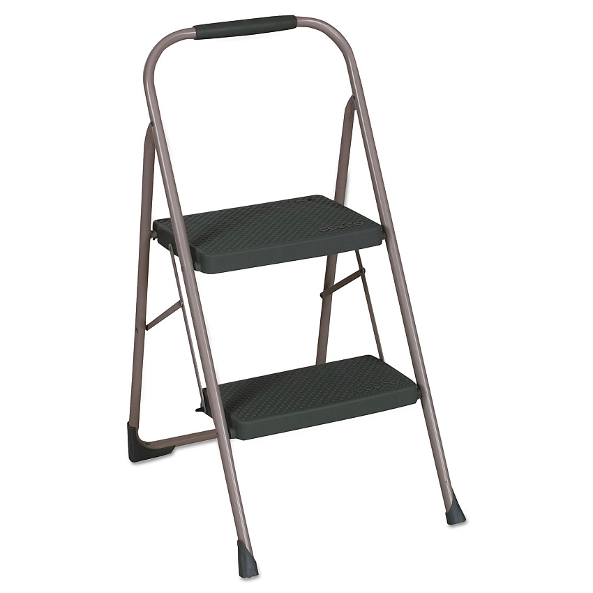 Cosco Big Step Folding Stool, 2-Step, 200 lb Capacity, 22" Spread, Black/Gray (11308PBL1E)
