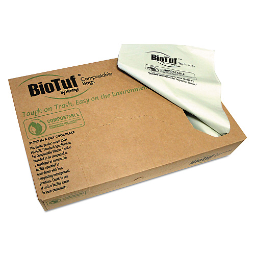 Heritage Biotuf Compostable Can Liners, 60 gal, 0.9 mil, 38" x 58", Green, 100/Carton (Y7658TER01)